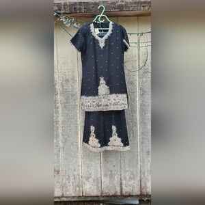 Royal bead work black and silver pant and top